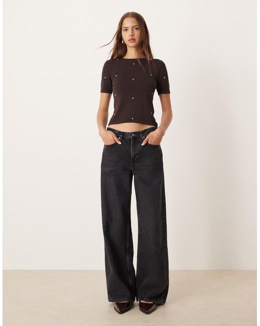 Mango Brown Fine Knitted T-shirt With Studs