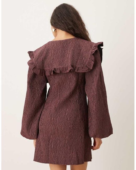 Ghospell Purple Oversized Collar Mini Dress