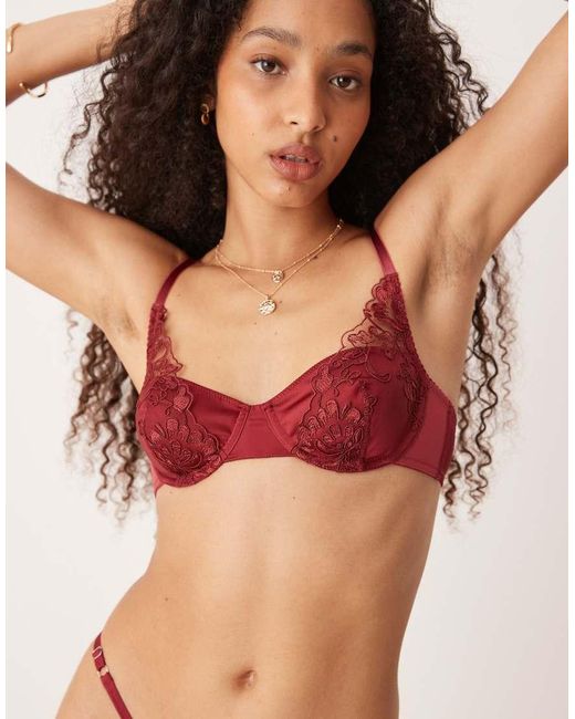 KAT THE LABEL Red Dylan Satin Lace Underwire Bra
