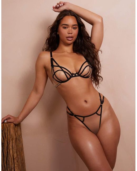 Wolf & Whistle Brown X Michelle Domingos Illusion Mesh Strappy Plunge Bra
