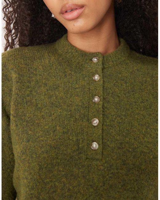 ASOS Green Knitted Premium Wool And Alpaca Blend Henley Top