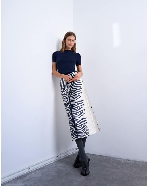 TOPSHOP Blue Satin A Line Midi Skirt