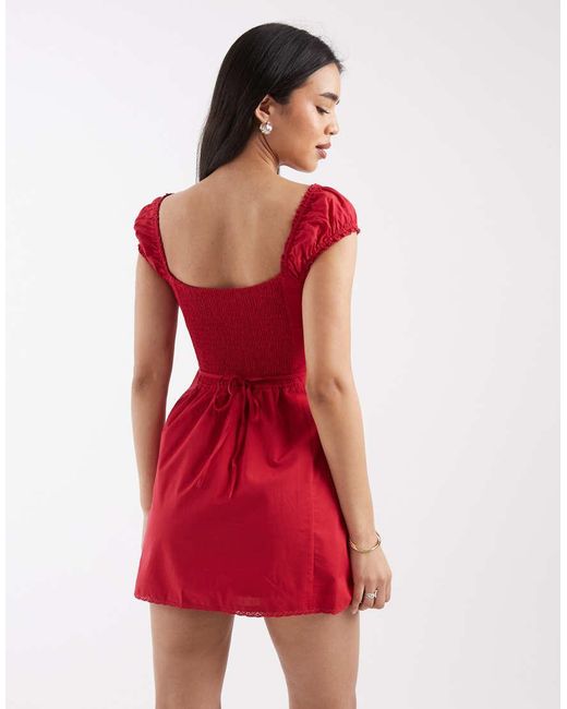 Hollister Red Cap Sleeve Button-through Mini Dress