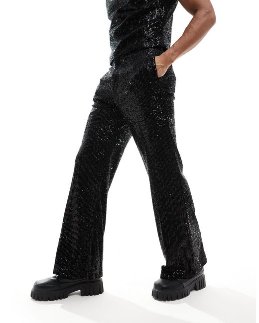Pantalon habillé évasé d'ensemble style vintage à sequins ASOS pour homme en coloris Black