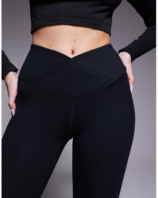 Leggings Negros Para Yoga Con Cinturilla Cruzada De Tejido Suave Icon De Hourglass 4505 de color Blue