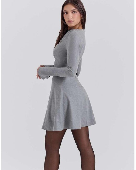 House Of Cb Gray Angelique A-Line Long Sleeve Mini Dress