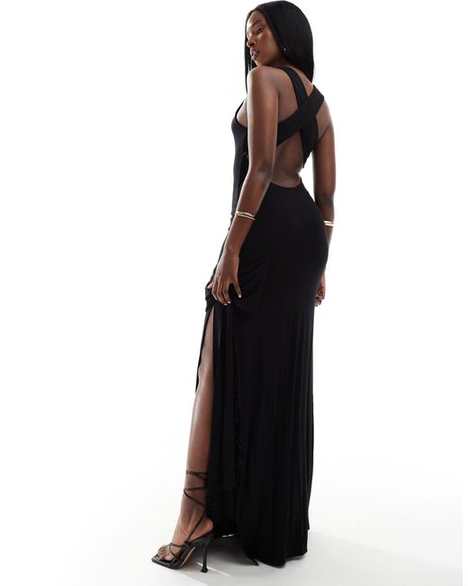 ASOS Black High Neck Midi Dress With Oversized Bow