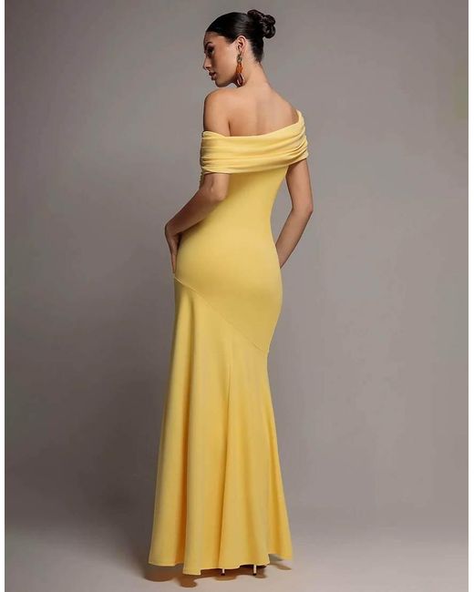 Goddiva Metallic Pleated One Shoulder Bardot Fit And Flare Maxi Dress