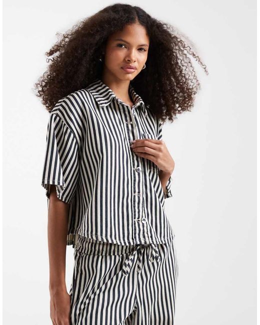 River Island White Striped Boxy Denim Shirt