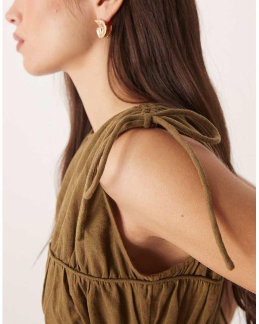 ASOS Natural Double Layer Jumpsuit With Gathered Bust Detail