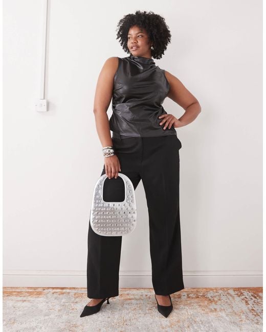 Noisy May Black High Neck Faux Leather Asymmetric Top