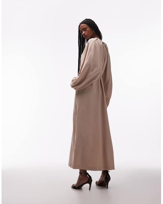 & Other Stories Multicolor Satin Cape Detail Maxi Dress With Volume Sleeves