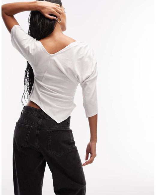 ASOS White Fallen Shoulder With Cinched Waist Top