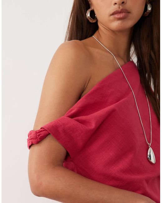 BRONZE SNAKE Red Tasi Off Shoulder Asymetric Cotton Top And Trouser Set