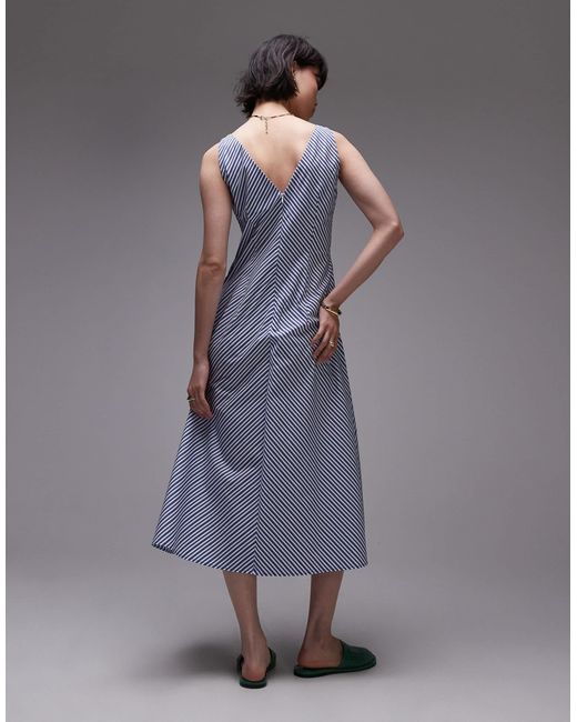 Mango Gray – midikleid aus baumwolle mit en streifen und v-ausschnitt