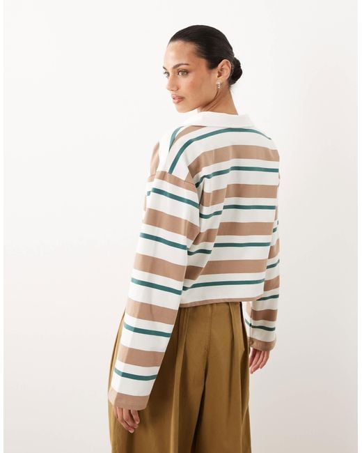 4th & Reckless Natural Collared Cropped Rugby Top