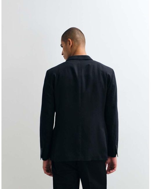 Mango Blue Amalfi Slim Fit Linen Blend Suit Blazer for men
