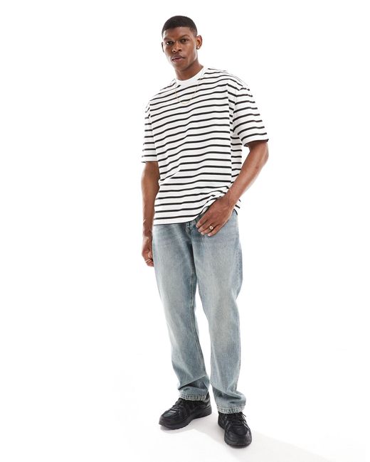 T-shirt oversize avec imprimé texte au dos et rayures ASOS pour homme en coloris Gray