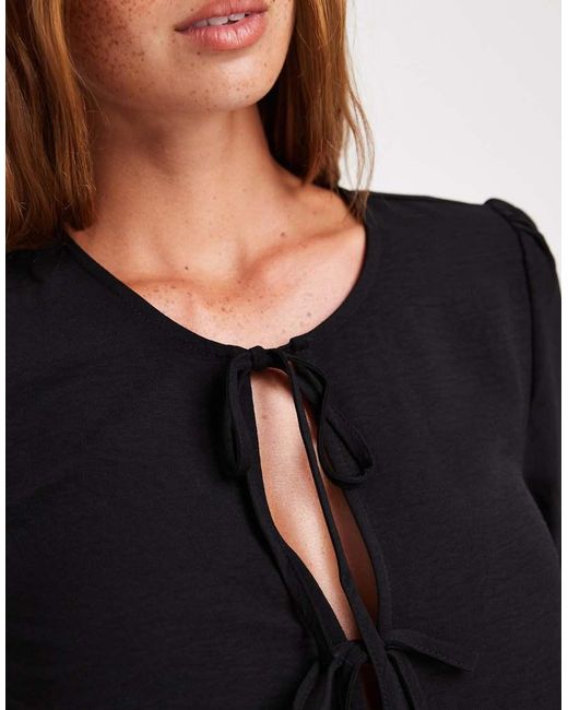 Pieces Blouse Met Gestrikte Voorkant in het Blue