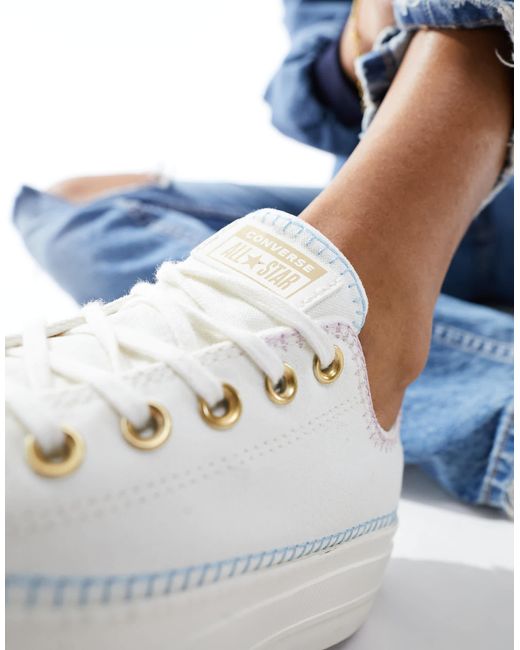 Converse Chuck Taylor All Star Lift Ox Platform Sneakers With Crafted Stitching in Blue Lyst