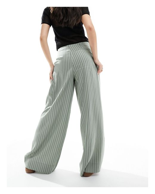 ASOS Green Wide Leg Trouser With Pleat Detail