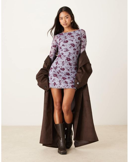 Motel White Sevila Long Sleeve Lotus Flock Dress