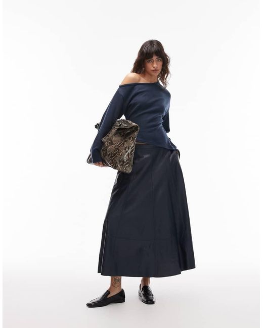 ASOS Blue Supersoft Off Shoulder Corset Waist Long Sleeve Top