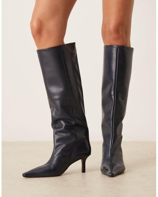 ASOS Black Cleoni Premium Leather Pull On Knee Boots