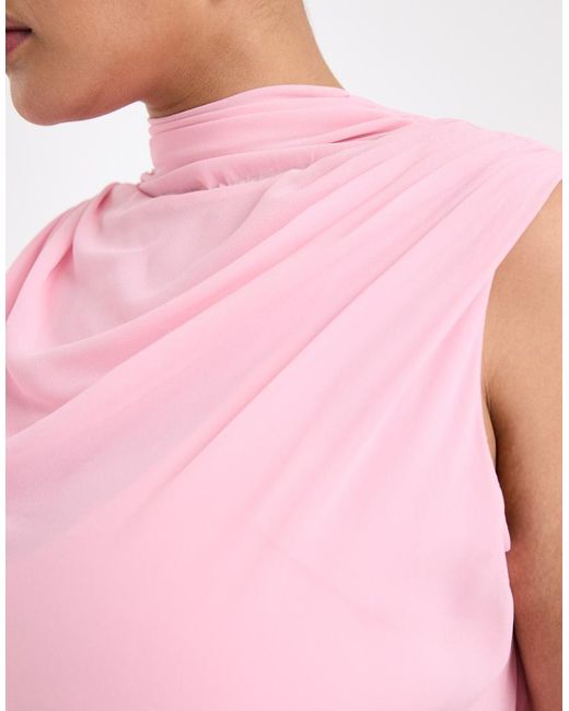 Tfnc Plus Pink Bridesmaids High Neck Chiffon Maxi Dress With Scarf