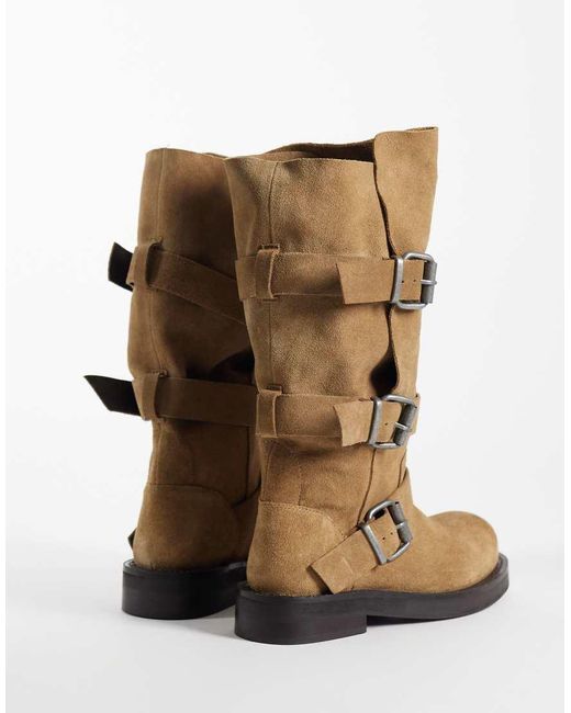 ASOS Brown Clover Boho Buckle Slouchy Knee Boots