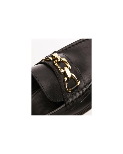 TOPSHOP Black Cooper Leather Loafer With Gold Trim