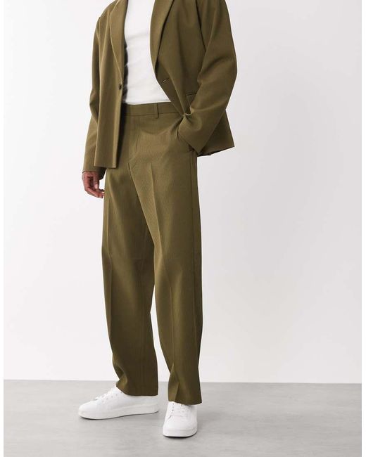 ASOS Green Rib Texture Wide Suit Trousers for men