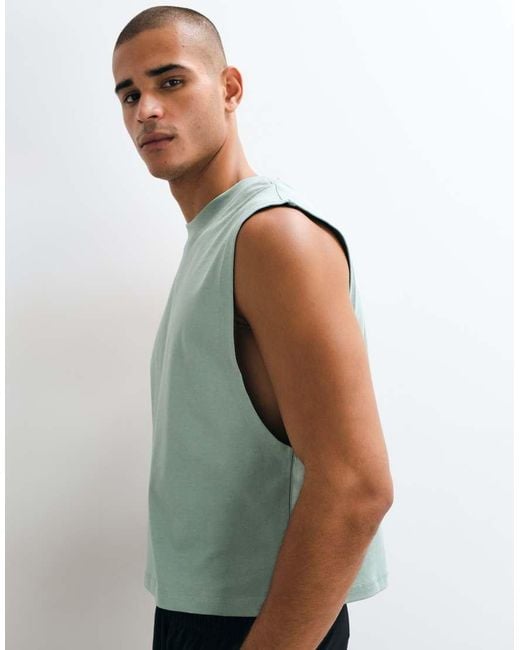 4505 Green Cotton Cropped Lifting Tank With Quick Dry Finish for men