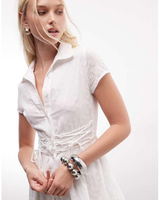Daisy Street White Cinched Mini Shirt Dress With Tie Back