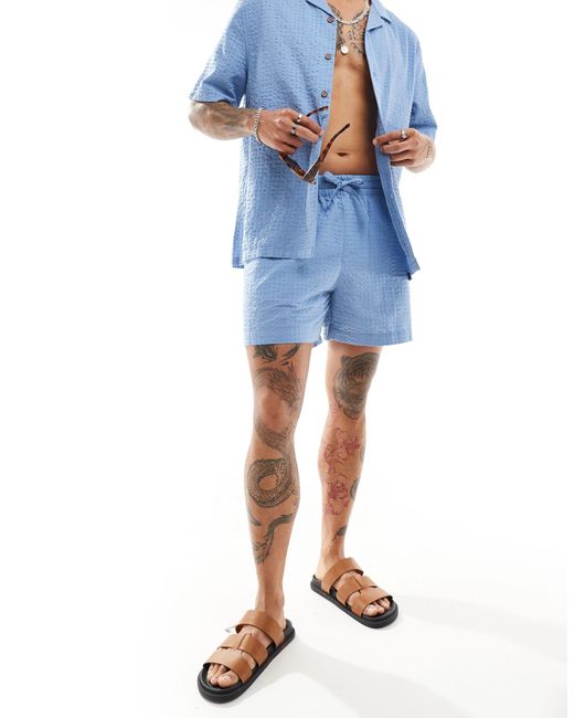 ASOS – weit geschnittene seersucker-shorts in Blue für Herren