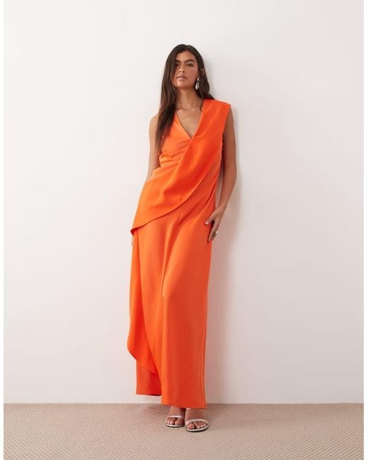 ARRANGE Orange Contrast Panel Sleeveless Midaxi Dress