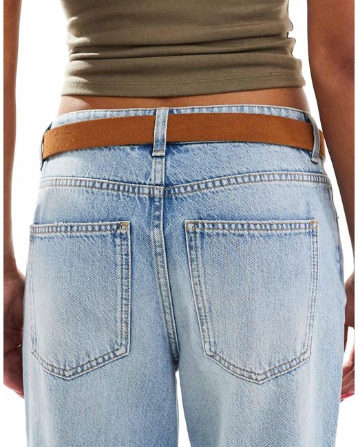 Ceinture en daim à boucle double dorée - cognac Pieces en coloris Blue