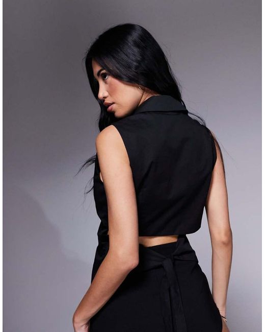 Princess Polly Black Tailored Open Tie Back Waistcoat