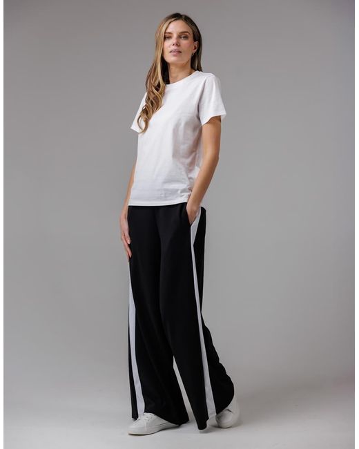 French Connection Black Wide Leg Crepe Trousers With Leg Stripe