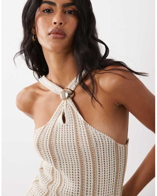 ASOS Multicolor Crochet Knit Halter Maxi Dress With Trim