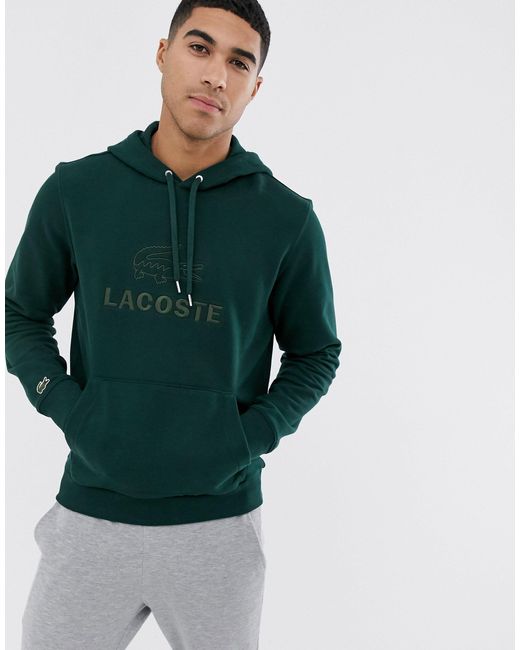Lacoste Large Croc Embroidered Logo Hoodie in Green for Men | Lyst