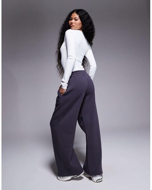 Kaiia Blue Petite Cotton Blend Embroidered Logo Wide Leg Trackies