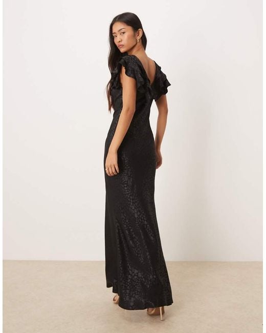 Never Fully Dressed Natural V Neck Ruffle Animal Jacquard Maxi Dress