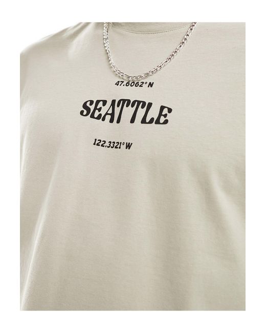 Bershka Natural Seattle Back Printed T-shirt for men
