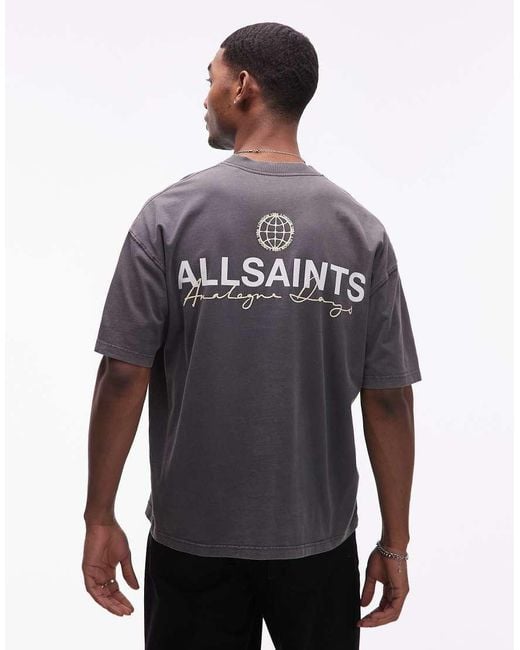 AllSaints Blue Emblem Logo T-shirt With Back And Chest Prints for men