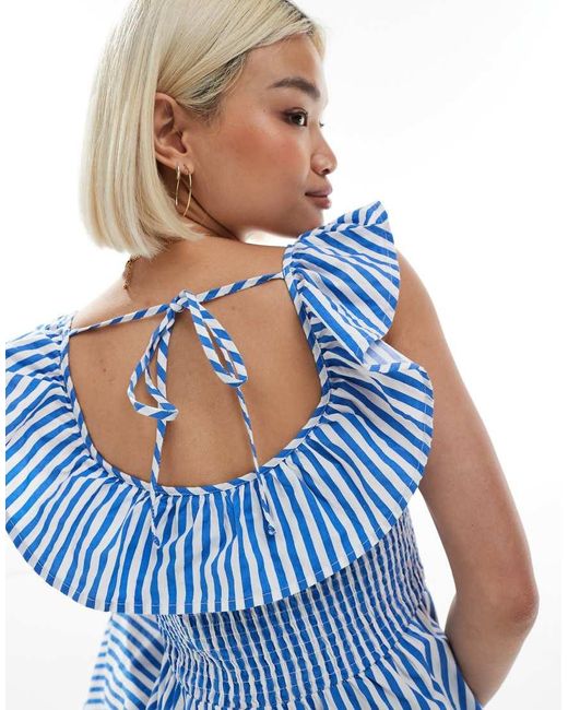 Vero Moda Maxi-Jurk Met Gerimpeld Lijfje, Strepen En Franje Aan De Mouwen in het Blue