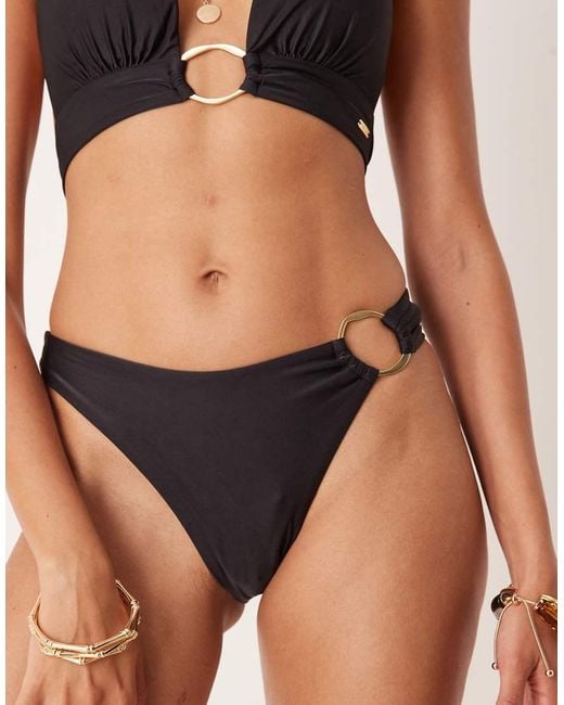 Tala Black Asymmetric Gold Ring Bikini Bottoms
