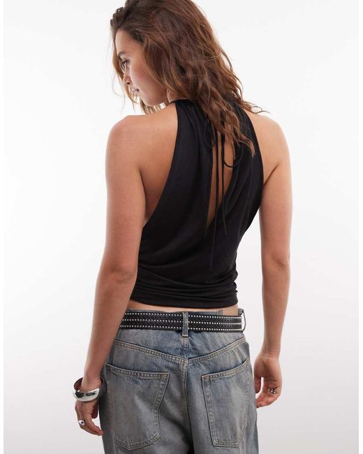 Weekday Black Ruched Halter Neck Top With Open Back