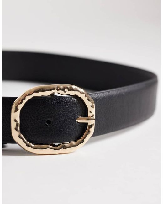 Vero Moda Blue Faux Leather Belt With Gold Hammered Metal Buckle