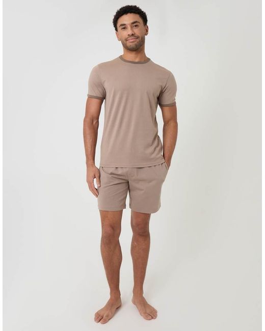 Threadbare Brown Contrast Binding Short Lounge Set for men
